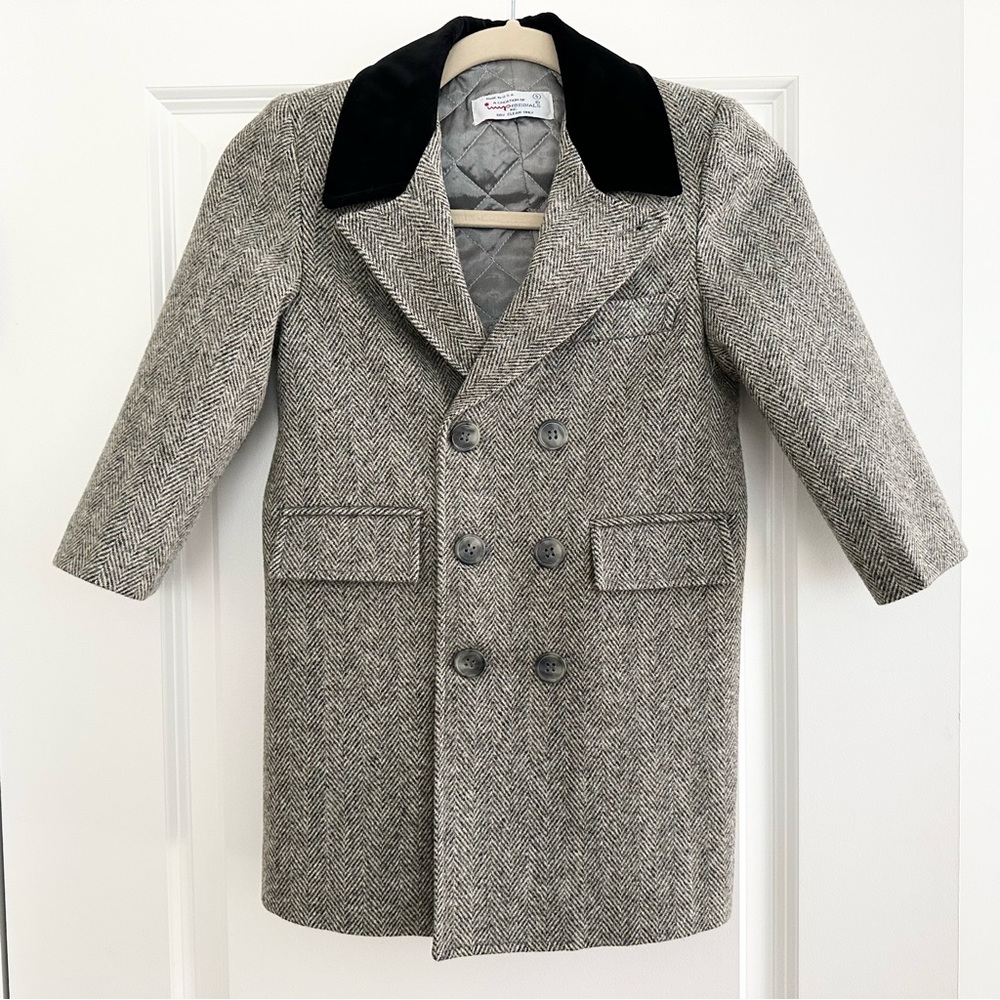 Vintage Imp Originals Made in USA Wool & Velvet Tweed Double Breasted Pea Coat